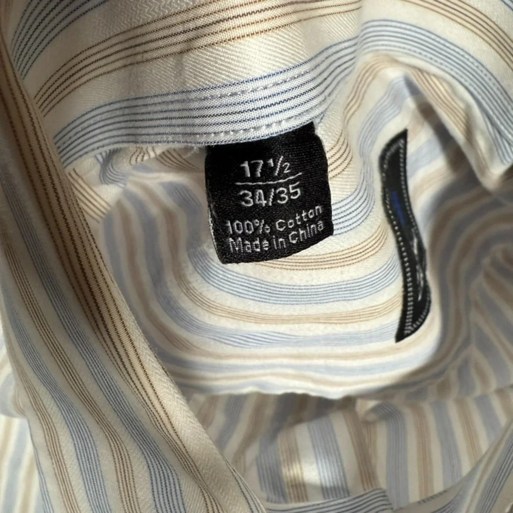 David Donahue Shirt Mens 17.5 34/35 Striped Casual Preppy Button Up Dress Cotton